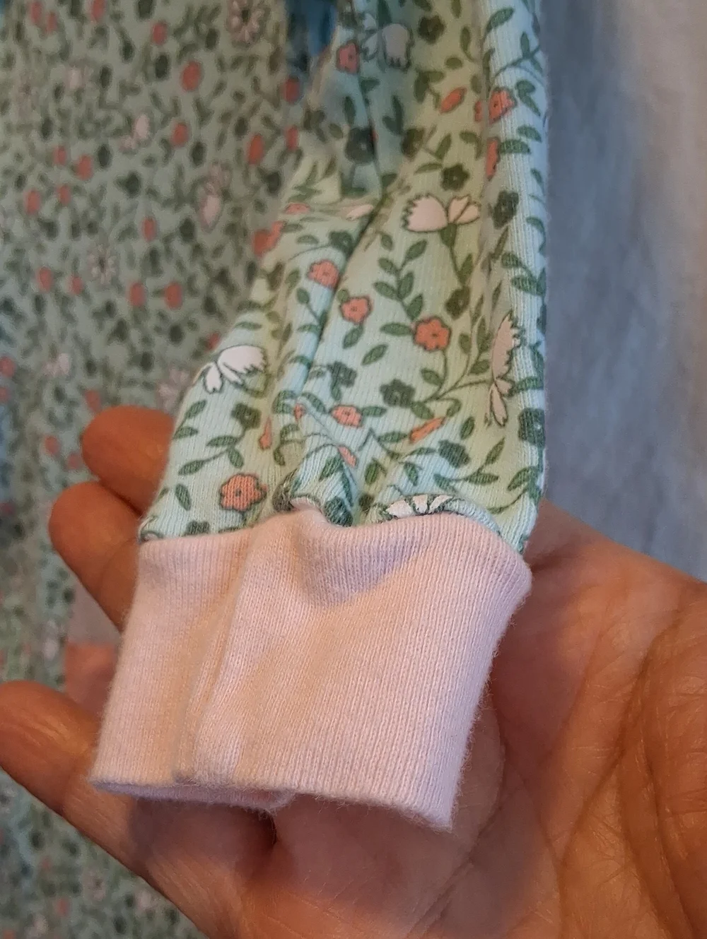 Carter's Mint Floral Fox Footed One-Piece with Pink Trim